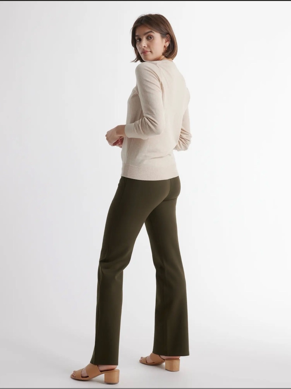 Quince Olive Green Ultra Stretch Ponte Bootcut Pull On Pants XL Career‎
